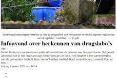 Het Belang Van Limburg - 4 Maart 2022 - Infoavond over herkennen drugslabo's